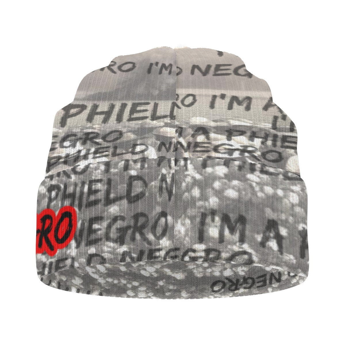 Phield Negro Knitted Beanie Hat with Cotton Plantation Print, Foldable Cuff Design for Winter Style