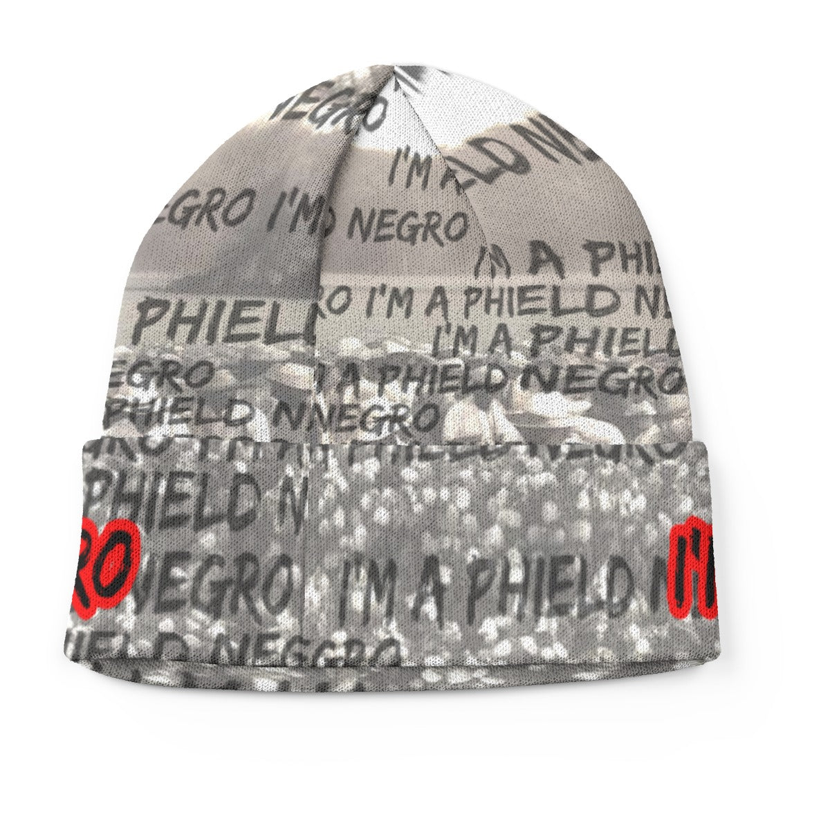Phield Negro Knitted Beanie Hat with Cotton Plantation Print, Foldable Cuff Design for Winter Style