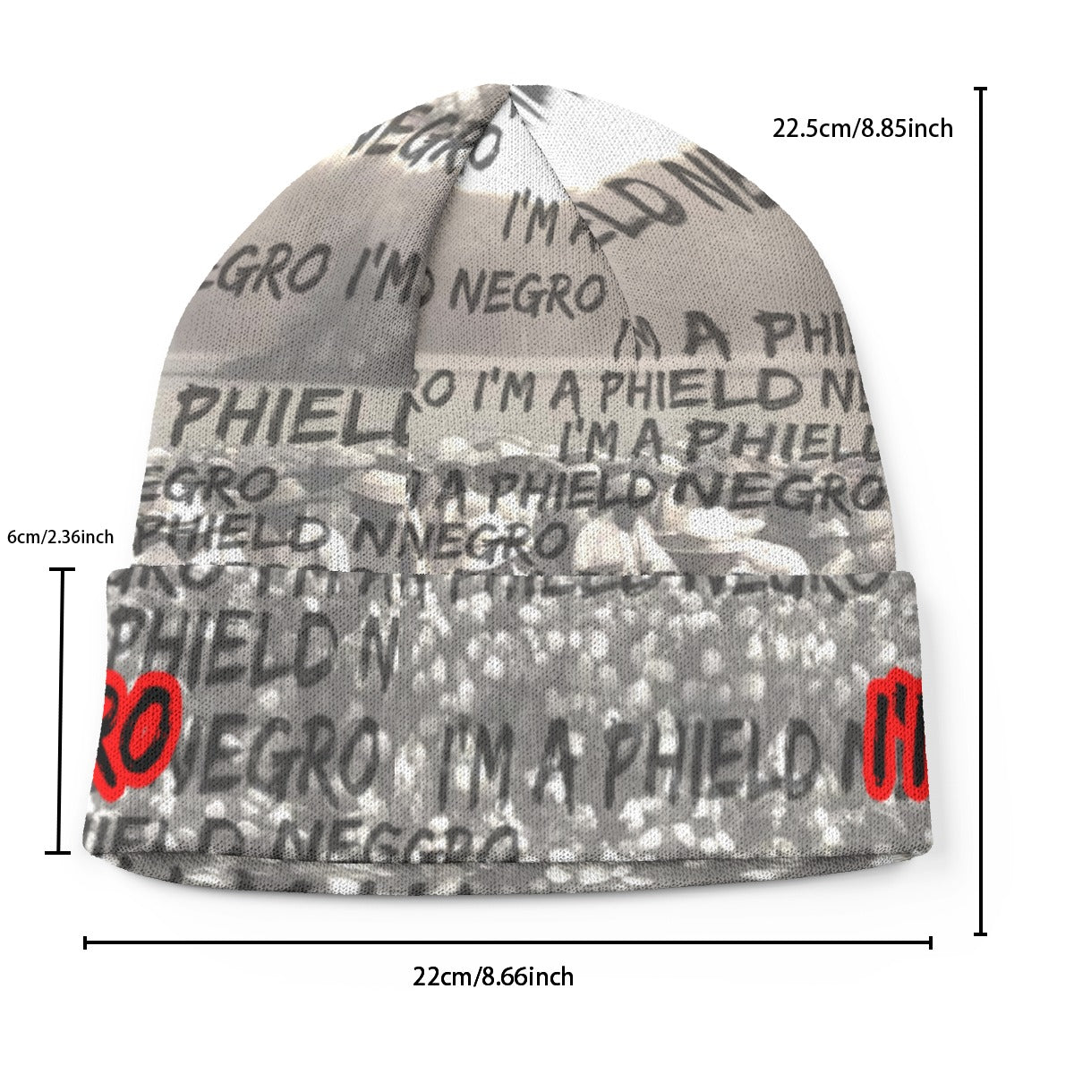 Phield Negro Knitted Beanie Hat with Cotton Plantation Print, Foldable Cuff Design for Winter Style