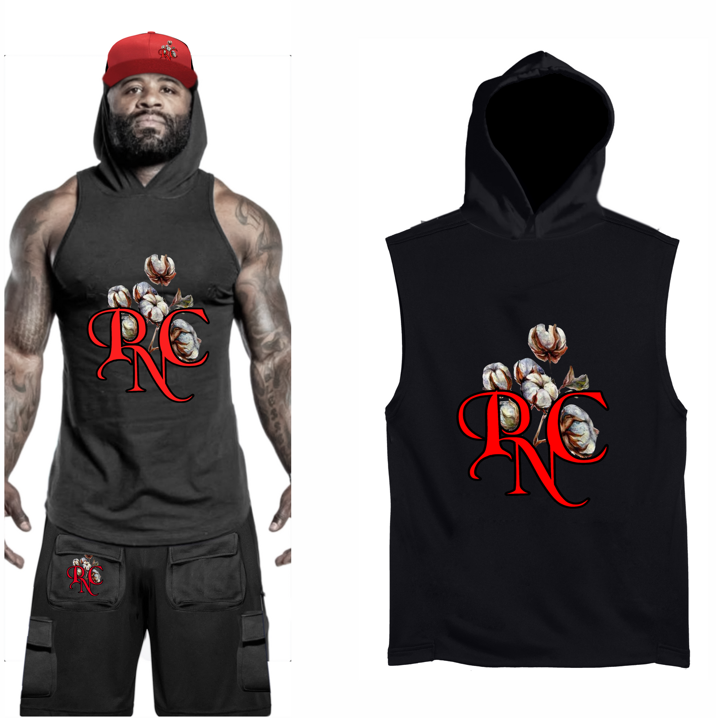 Muscle Shirt - Premuim PNC Sleeveless Hoodie (Applique Embroidery) Black