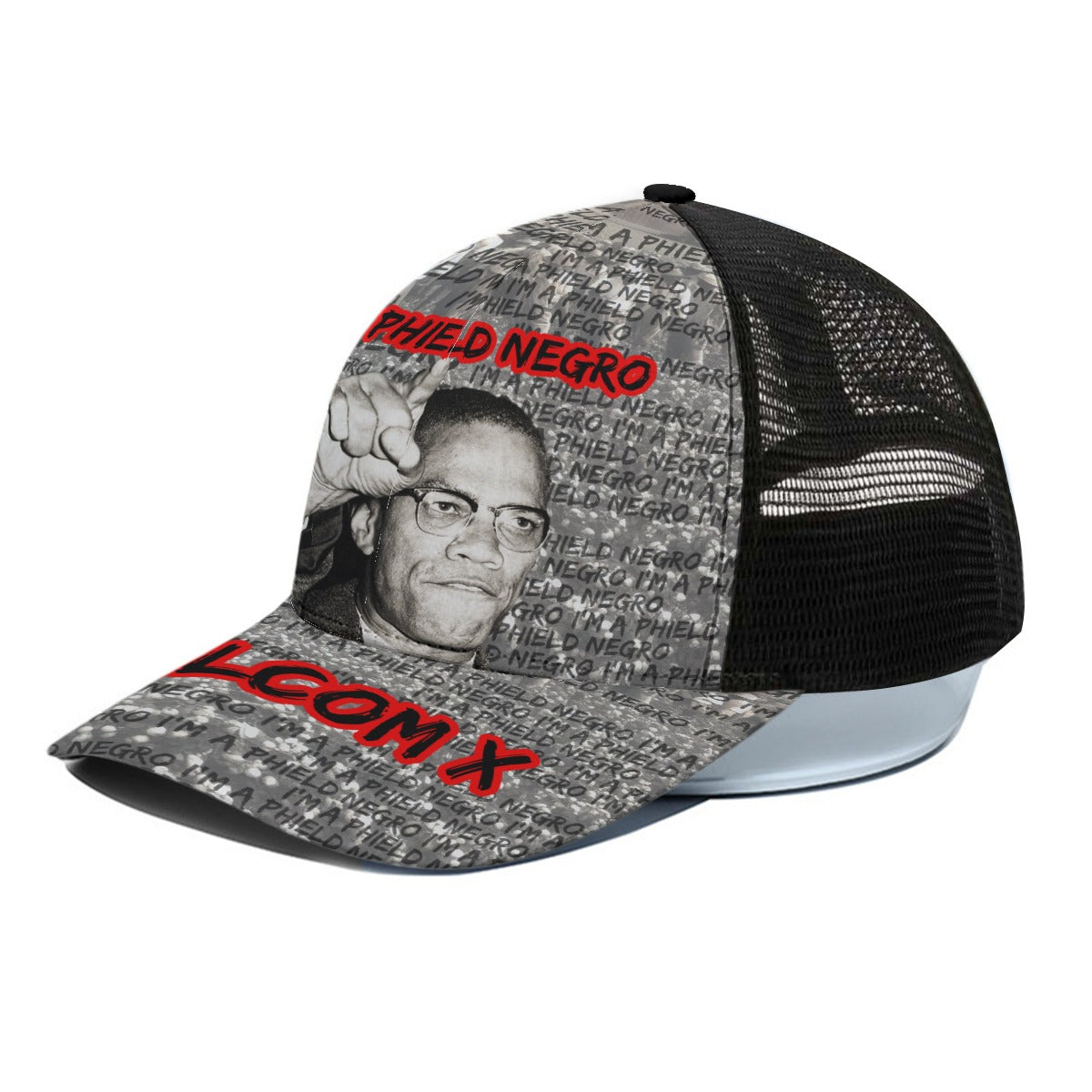 Malcom X - I'm a Phield Negro Trucker Hat With Black Half-mesh