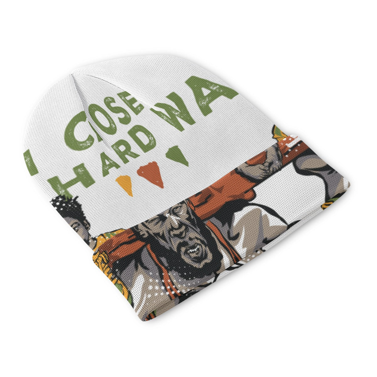 I Chose The Hard Way Knitted Beanie Hat - Double Sided Print, Foldable Cuff for Winter Style