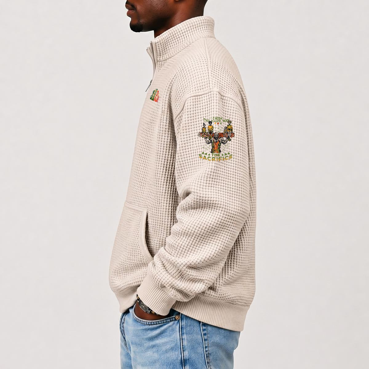 Men's Waffle Knit Casual Sweatshirt With Half Zipper