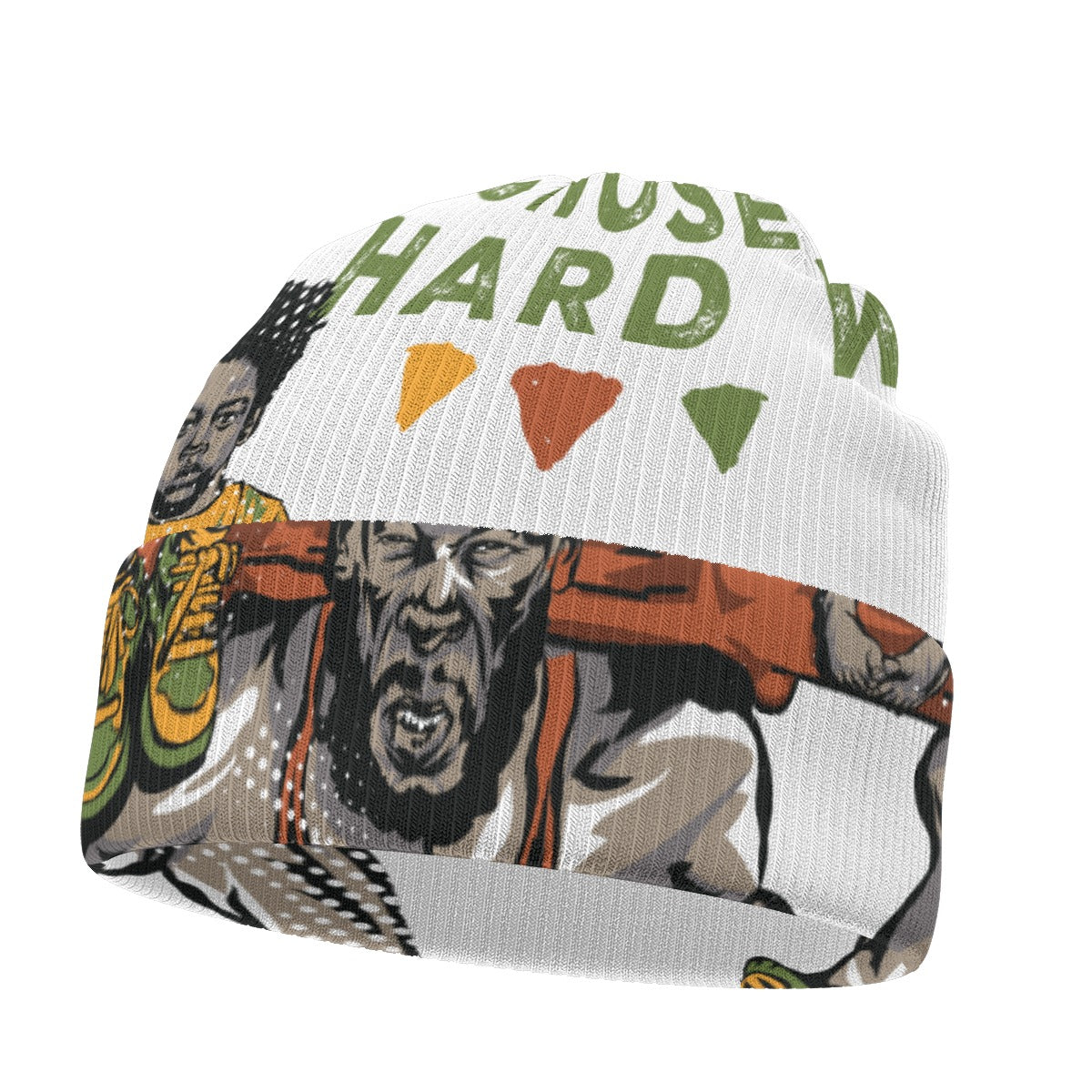 I Chose The Hard Way Knitted Beanie Hat - Double Sided Print, Foldable Cuff for Winter Style