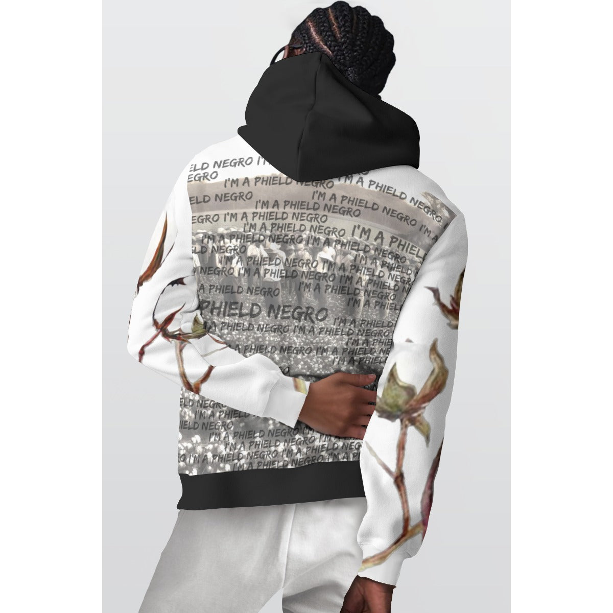 Phield Negro Men's Pullover Hoodie with Malcolm X Plantation Design | Classic Style Scuba Fabric