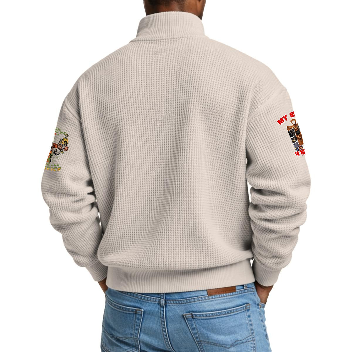 Men's Waffle Knit Casual Sweatshirt With Half Zipper