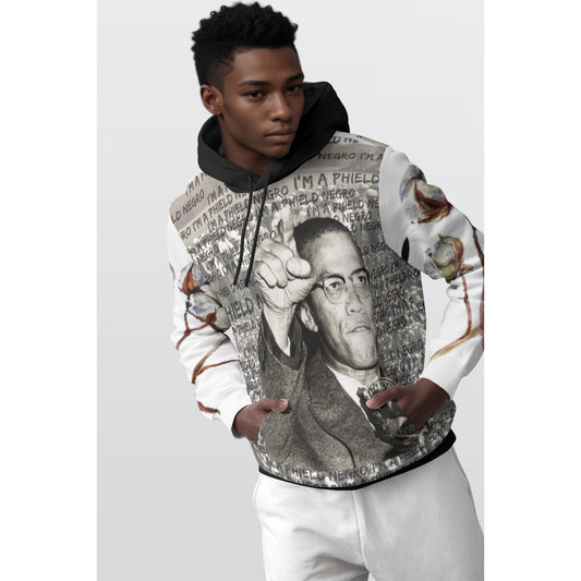 Phield Negro Men's Pullover Hoodie with Cotton Field Malcolm X Design, Scuba Fabric, Front Pocket