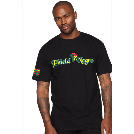 black man wearing a Juneteenth t shirt 